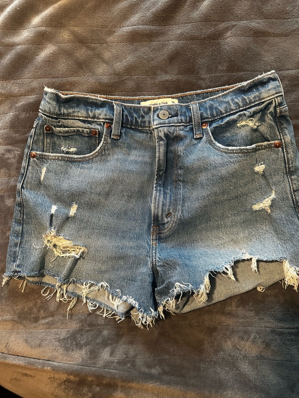 Abercrombie & Fitch Medium Blue Distressed Denim Shorts